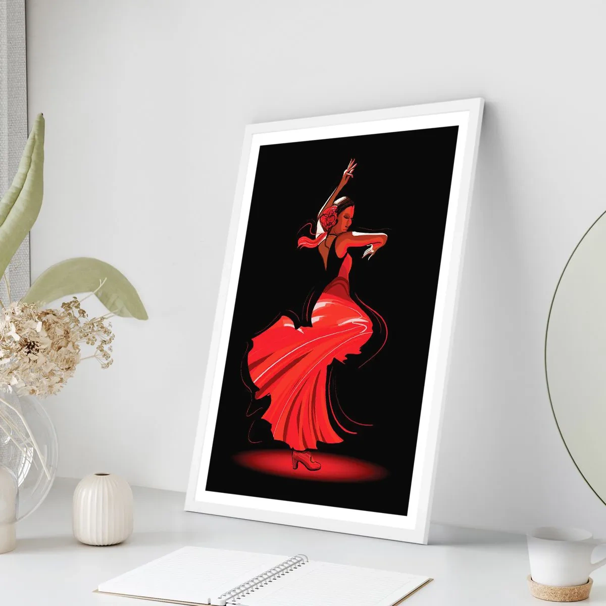 Plakat w białej ramie - Ognisty duch flamenco - 70x100 cm