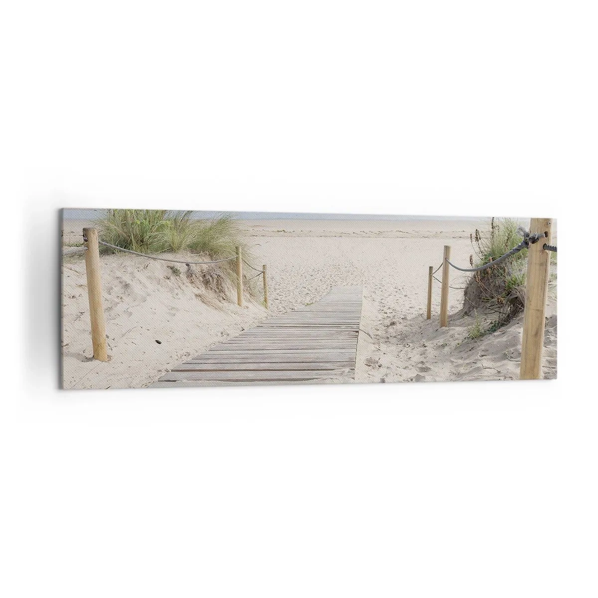 Obraz na płótnie - Ścieżka z desek prowadząca na piaszczystą plażę - 160x50cm - Po horyzont - Nowoczesna dekoracja ścienna do salonu i sypialni ARTTOR