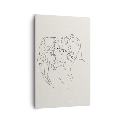Obraz na płótnie - Minimalistyczna ilustracja pary w miłosnym uścisku - 80x120cm - Splątani uczuciem - Nowoczesna dekoracja ścienna do salonu i sypialni ARTTOR