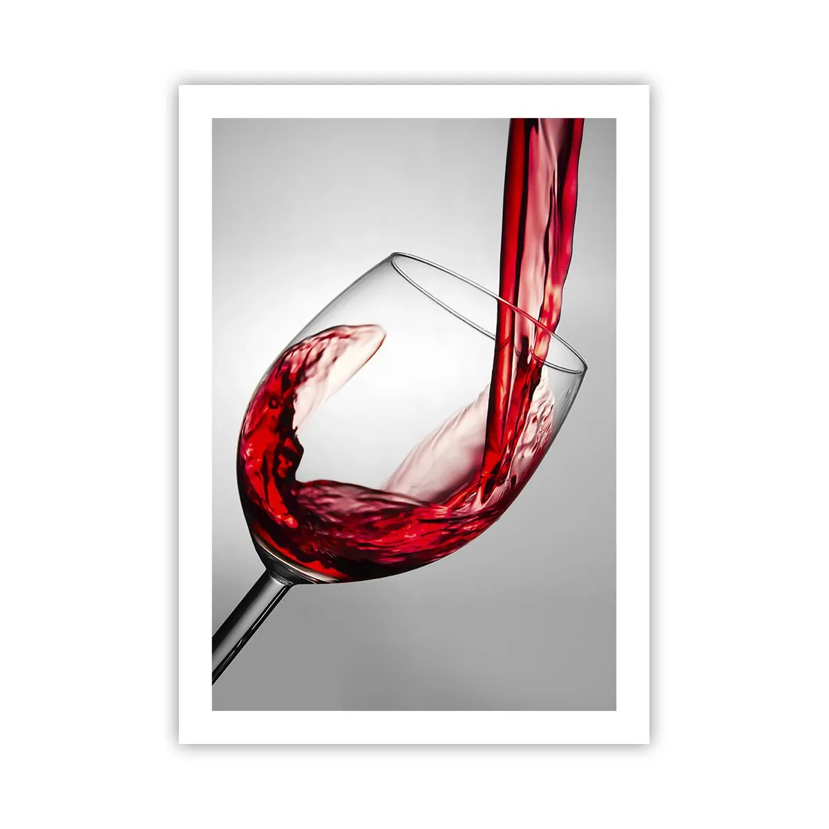 Plakat - Czerwone wino nalewane do kieliszka - 50x70cm - Barwa - ruch - dźwięk - Nowoczesna dekoracja ścienna do salonu, kuchni i sypialni ARTTOR
