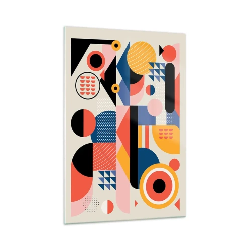 Obraz na szkle - Kolorowe geometryczne kształty w stylu retro - 70x100cm - Kompozycja: pobaw się - Nowoczesna dekoracja ścienna do salonu i sypialni ARTTOR