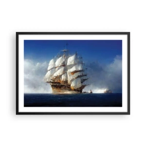 Plakat w czarnej ramie - Żaglowiec na otwartym morzu pod błękitnym niebem - 70x50cm - The great glory! - Nowoczesna dekoracja ścienna do salonu i sypialni ARTTOR