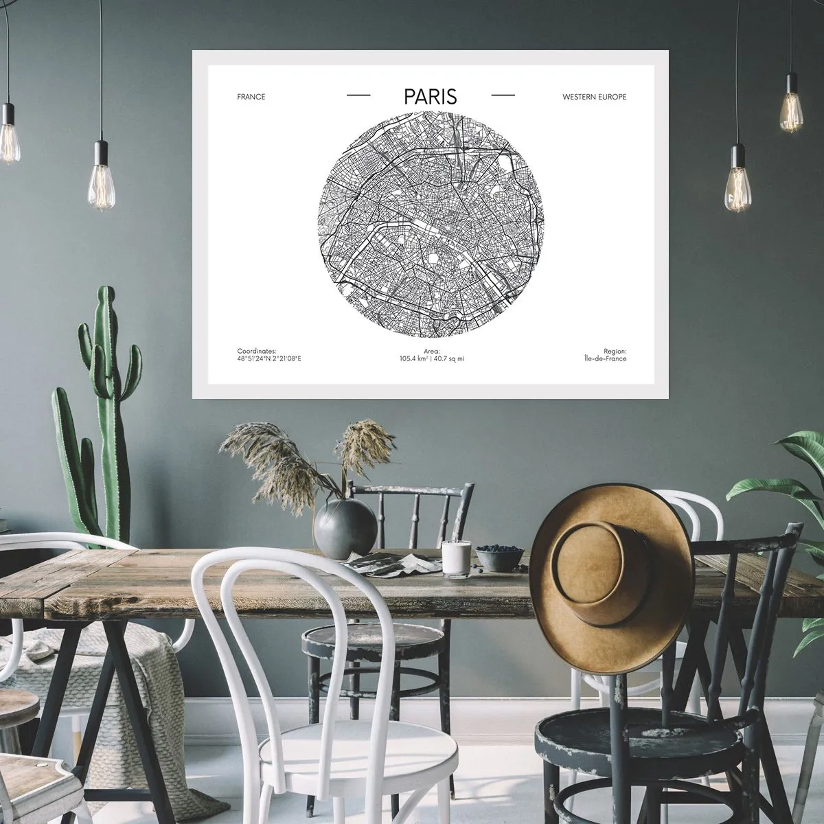 Plakat - Mapa Paryża w minimalistycznym stylu - 100x70cm - Anatomia Paryża - Nowoczesna dekoracja ścienna do salonu i sypialni ARTTOR