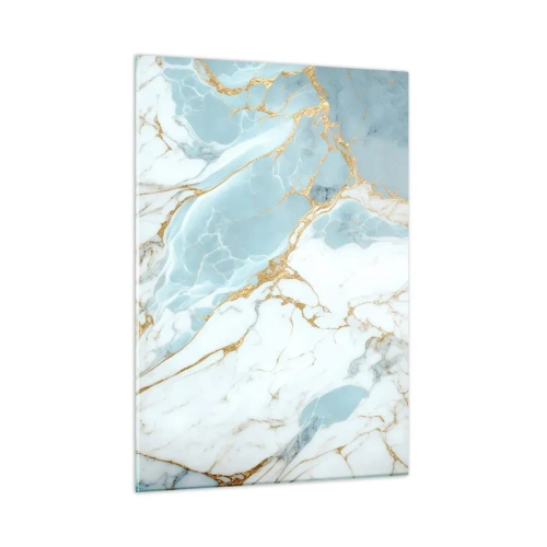 Obraz na szkle - Abstrakcyjny marmur w odcieniach błękitu i złota - 50x70cm - Bogactwo kamienia - Nowoczesna dekoracja ścienna do salonu, kuchni i sypialni ARTTOR
