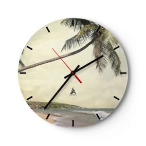 Zegar ścienny - Palmy na tle tropikalnej plaży - 30x30cm - Tropikalne marzenie - Nowoczesna dekoracja ścienna do salonu, kuchni i sypialni ARTTOR
