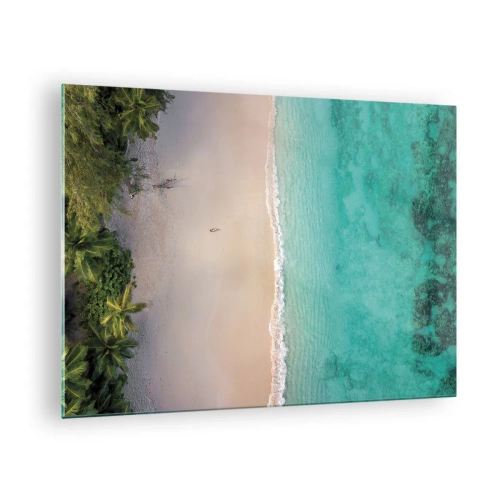 Obraz na szkle - Tropikalna plaża z lotu ptaka i turkusowe morze - 70x50cm - Rajska plaża - Nowoczesna dekoracja ścienna do salonu i sypialni ARTTOR