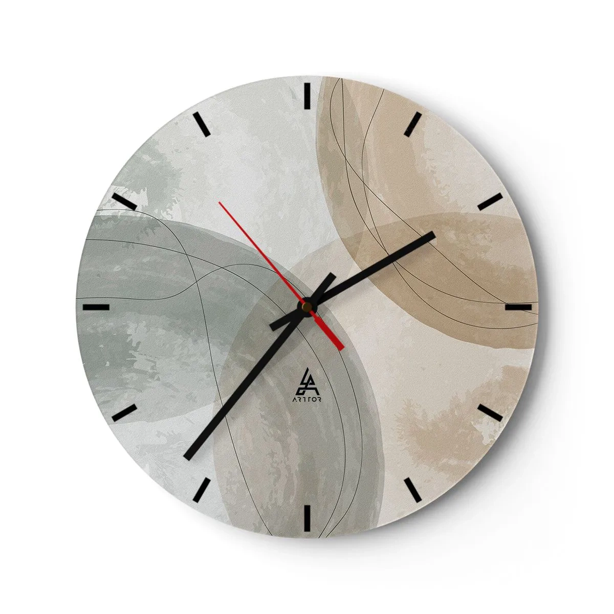 Zegar ścienny - Abstrakcyjne przenikające się kształty w beżowych odcieniach - 30x30cm - Przenikanie światów - Nowoczesna dekoracja ścienna do salonu, kuchni i sypialni ARTTOR