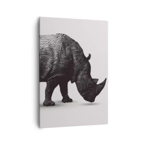 Obraz na płótnie - Graficzna sylwetka nosorożca w czarno-białym wzorze - 70x100cm - Geometryczne piękno natury - Nowoczesna dekoracja ścienna do salonu i sypialni ARTTOR