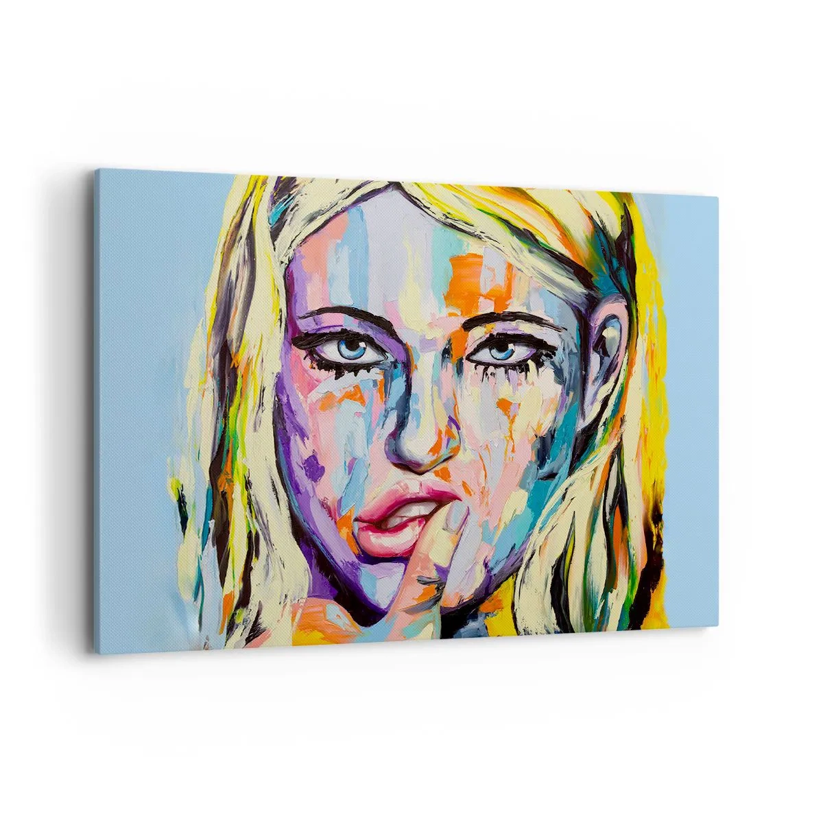 Obraz na płótnie - Kolorowy portret kobiety w stylu abstrakcyjnym - 100x70cm - Spójrz jej prosto w oczy - Nowoczesna dekoracja ścienna do salonu, kuchni i sypialni ARTTOR