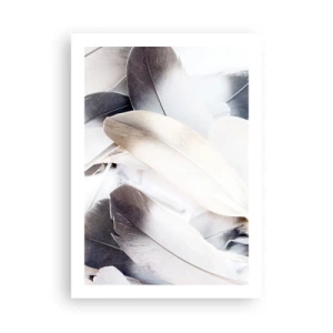 Plakat - Delikatne pióra w jasnej, minimalistycznej kompozycji - 50x70cm - Niemal anielskie - Nowoczesna dekoracja ścienna do salonu, kuchni i sypialni ARTTOR