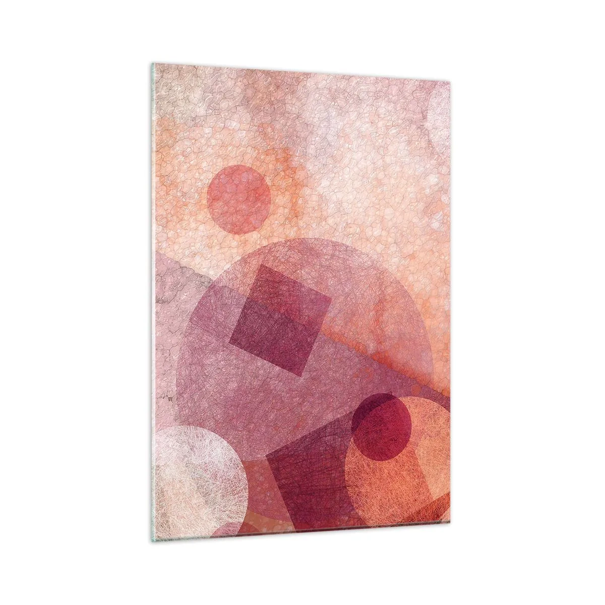 Obraz na szkle - Abstrakcyjna kompozycja geometryczna w odcieniach różu i pomarańczu - 50x70cm - Przekształcenia geometryczne w różu - Nowoczesna dekoracja ścienna do salonu, kuchni i sypialni ARTTOR