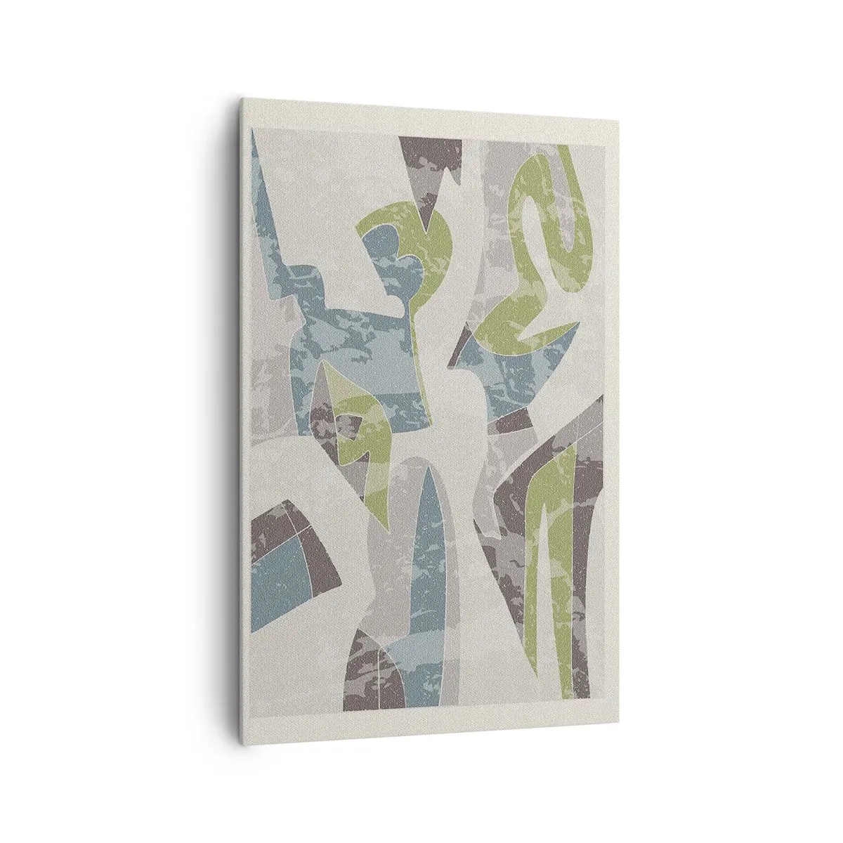 Obraz na płótnie - Abstrakcyjne kształty w zieleni i błękicie na jasnym tle - 80x120cm - Kompozycja za szybą - Nowoczesna dekoracja ścienna do salonu i sypialni ARTTOR