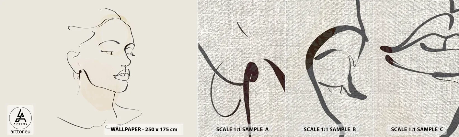 Fototapeta Próbka Premium Canvas - Pewną kreską - Abstrakcja, Twarz Kobiety, Lineart - 100x30 cm