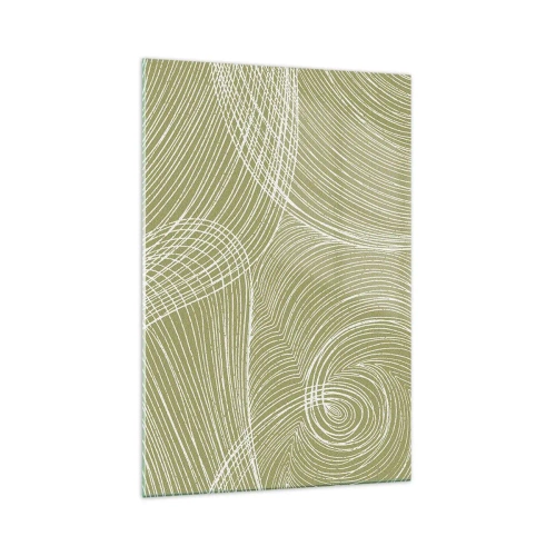 Obraz na szkle - Zielono-białe linie w abstrakcyjnej kompozycji - 70x100cm - Abstrakcja misterna w bieli - Nowoczesna dekoracja ścienna do salonu i sypialni ARTTOR
