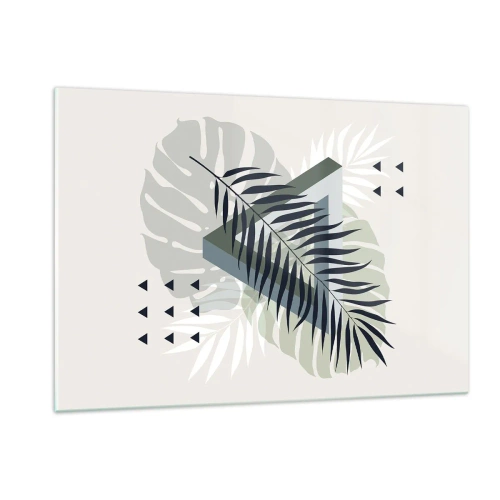 Obraz na szkle - Nowoczesna kompozycja liści w geometrycznym stylu - 120x80cm - Natura i geometria – dwa porządki? - Nowoczesna dekoracja ścienna do salonu, kuchni i sypialni ARTTOR