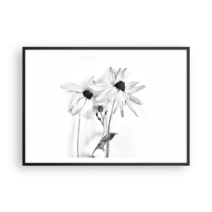 Plakat w czarnej ramie - Czarno-białe kwiaty o subtelnej kompozycji - 100x70cm - Nikt nie chce być sam - Nowoczesna dekoracja ścienna do salonu i sypialni ARTTOR