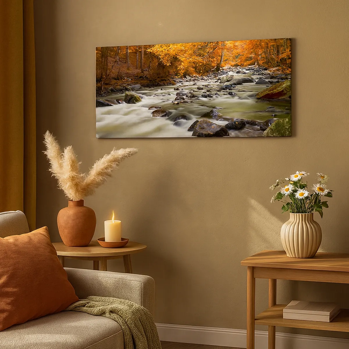 Obraz na płótnie - Potok w złotym lesie - 30x30 cm