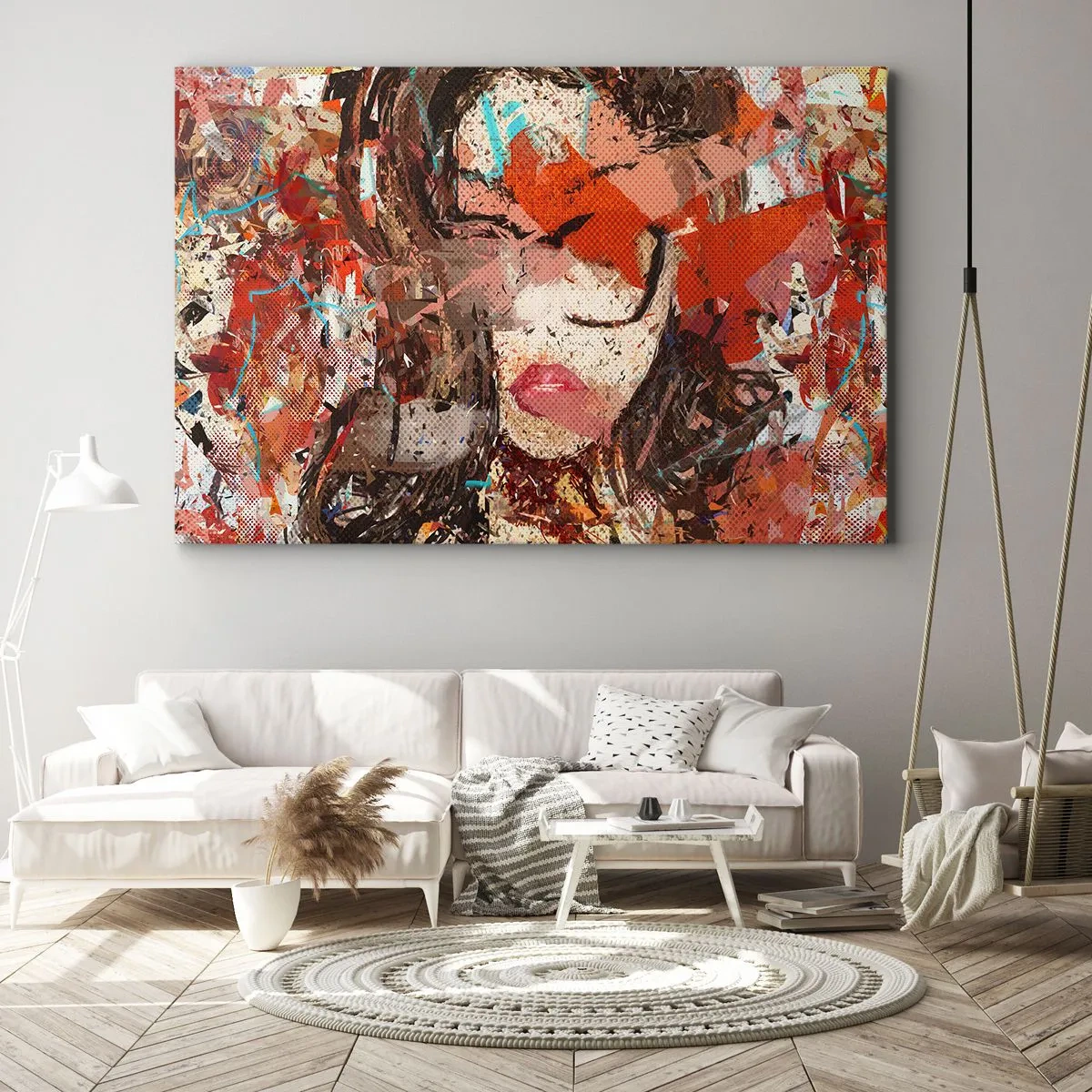 Obraz na płótnie - Abstrakcyjny portret kobiety w intensywnych barwach - 100x70cm - Naprawdę, jaka jesteś, nie wie nikt - Nowoczesna dekoracja ścienna do salonu, kuchni i sypialni ARTTOR