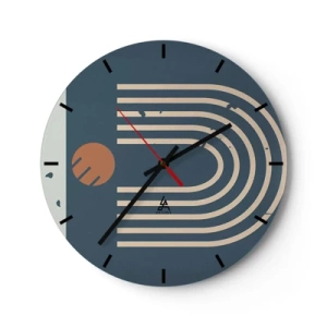 Zegar ścienny - Abstrakcyjny wzór geometryczny w odcieniach granatu i beżu - 30x30cm - Geometria na granacie - Nowoczesna dekoracja ścienna do salonu, kuchni i sypialni ARTTOR