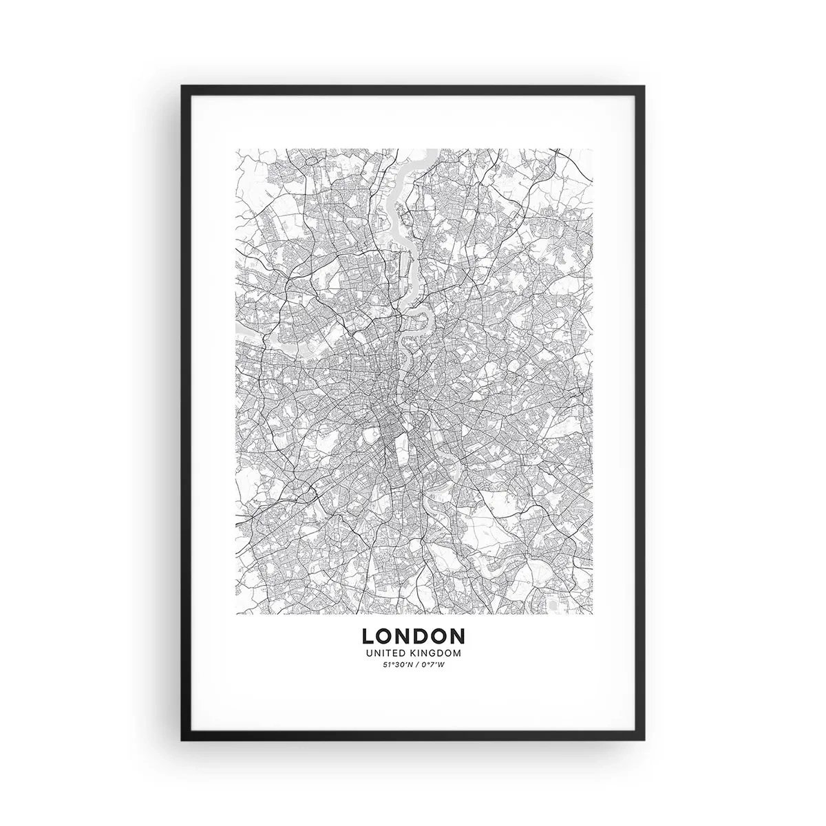 Plakat w czarnej ramie - Mapa londyńskiego labiryntu - 70x100 cm