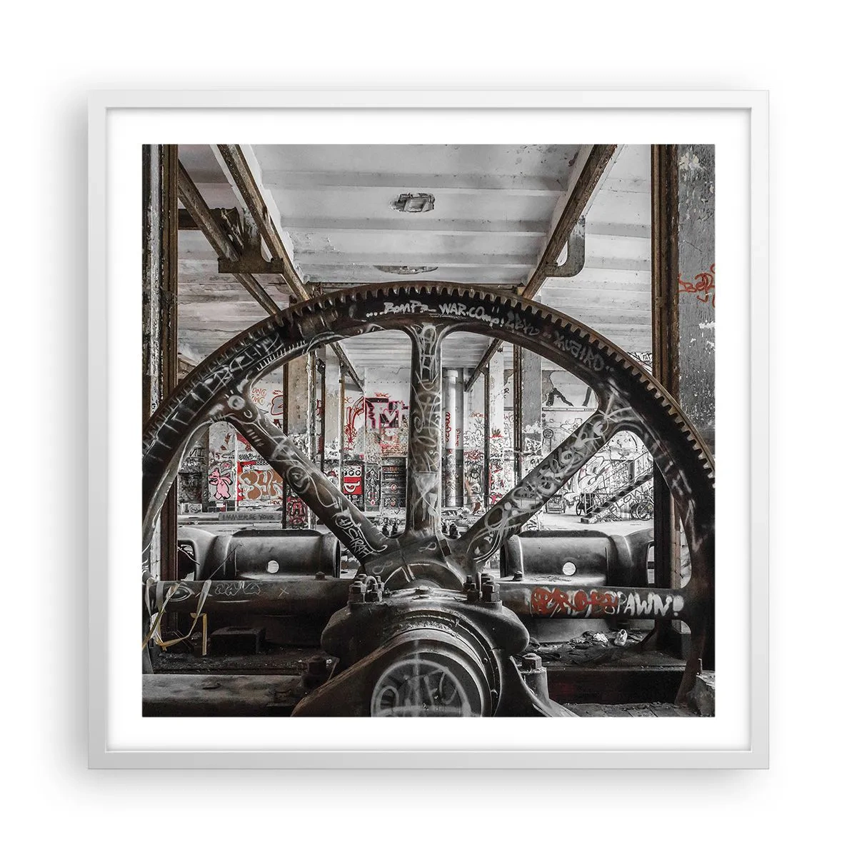 Plakat w białej ramie - Sekretne życie fabryki - 60x60 cm