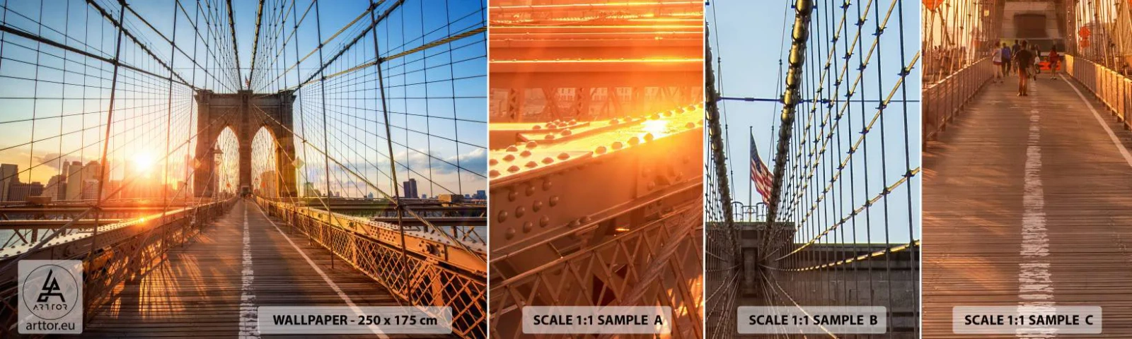 Fototapeta Próbka Samoprzylepna Deluxe Sticker - Na złotym moście - Nowy Jork, Most Brookliński, Architektura - 100x30 cm