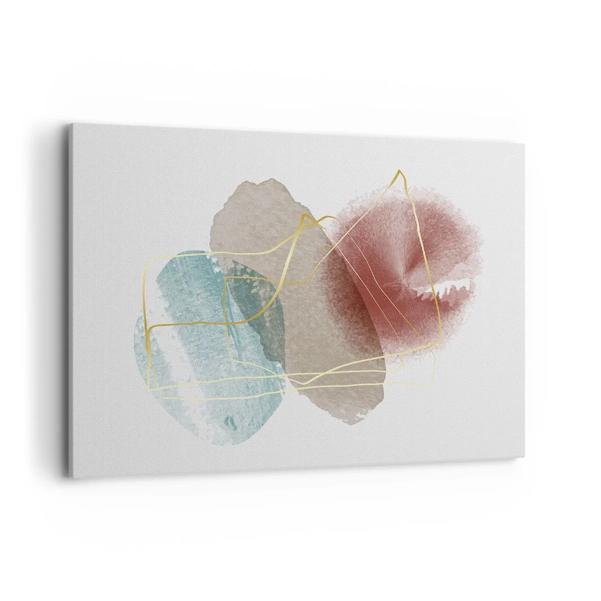 Obraz na płótnie - Abstrakcyjne formy z delikatnymi kolorami i złotymi liniami - 100x70cm - Korale przestrzeni - Nowoczesna dekoracja ścienna do salonu, kuchni i sypialni ARTTOR