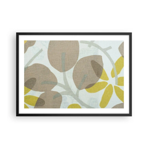Plakat w czarnej ramie - Abstrakcyjne liście w odcieniach beżu i żółci - 70x50cm - Kompozycja w pełnym słońcu - Nowoczesna dekoracja ścienna do salonu i sypialni ARTTOR