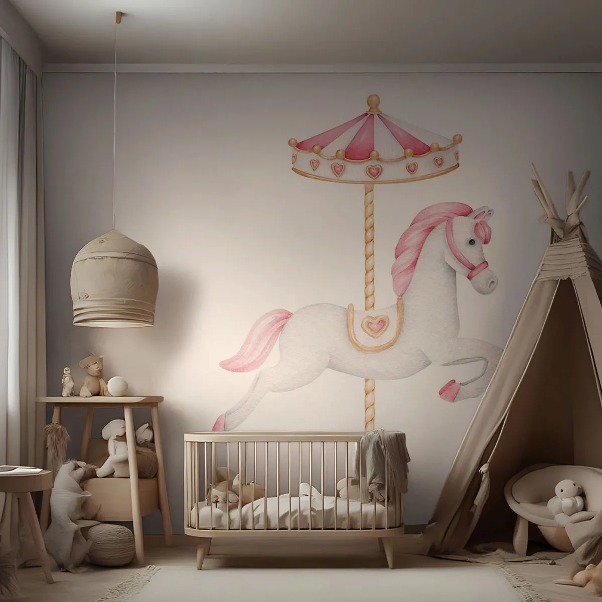 Fototapeta Standard Eco - Ruszył z kopyta - Koń, Karuzela, Dziewczęcy - 400x280 cm