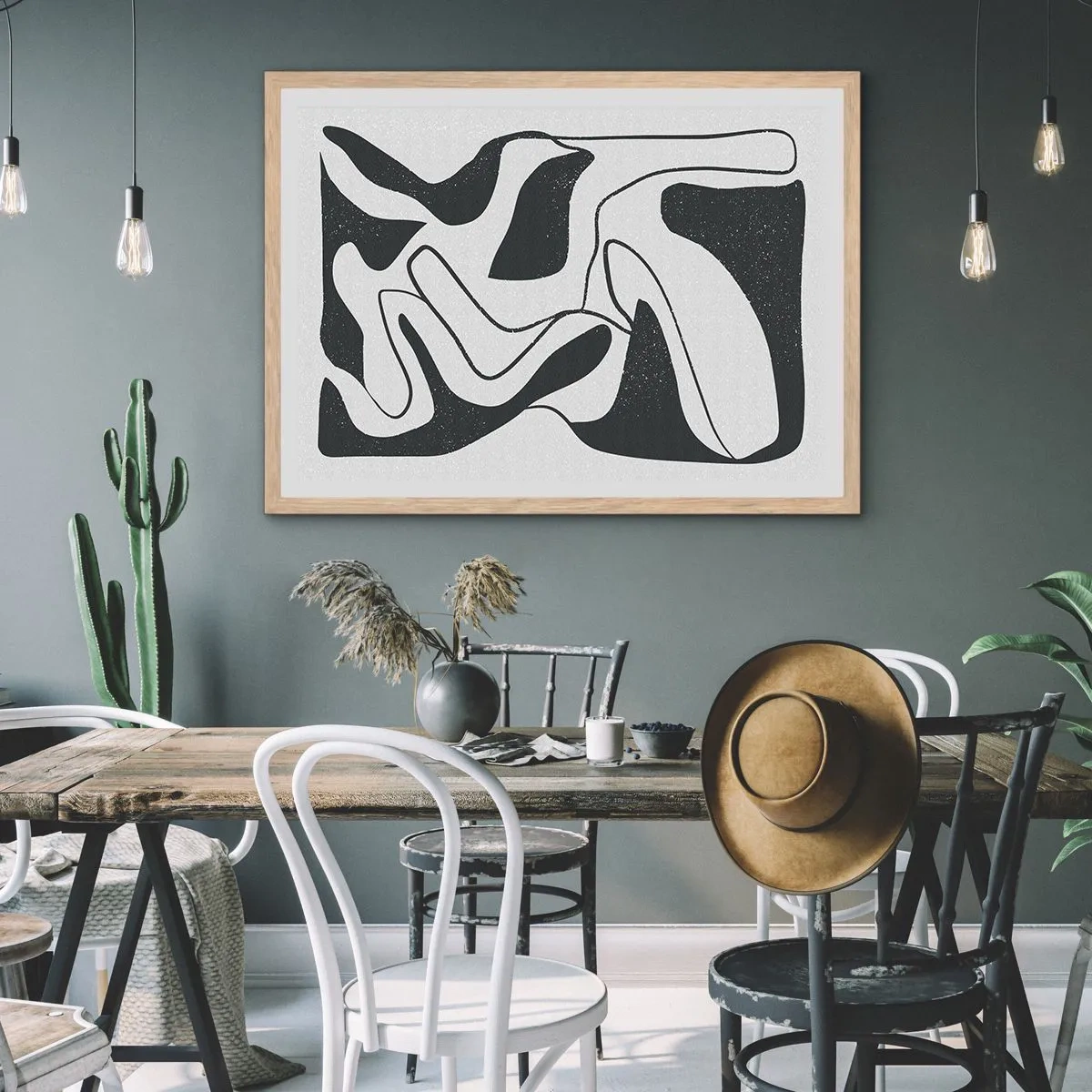 Plakat w ramie jasny dąb - Abstrakcyjna zabawa w labiryncie - 40x30 cm