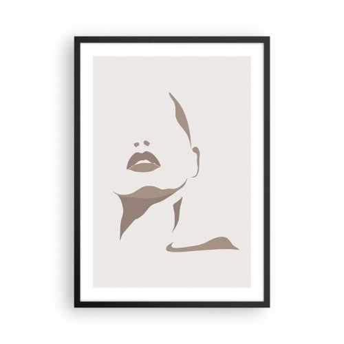 Plakat w czarnej ramie - Minimalistyczny portret twarzy w odcieniach beżu i brązu - 50x70cm - Stworzona ze światła i cienia - Nowoczesna dekoracja ścienna do salonu i sypialni ARTTOR