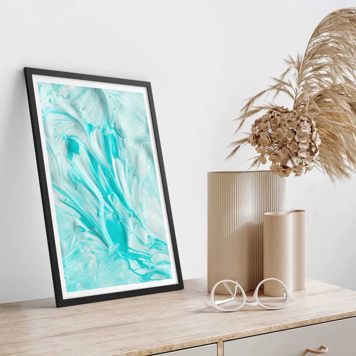 Plakat w czarnej ramie - Turkusowy abstrakcyjny wzór - 50x70cm - Na zawsze razem - Nowoczesna dekoracja ścienna do salonu i sypialni ARTTOR