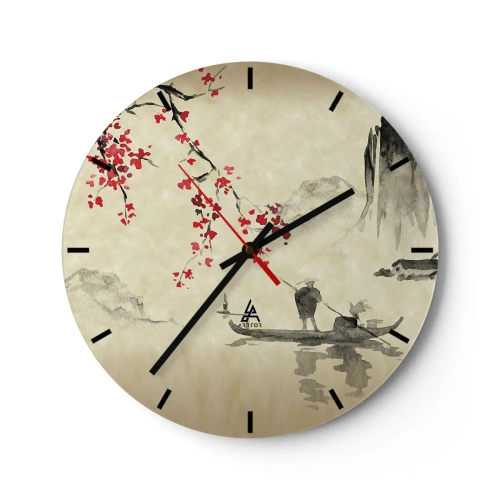 Zegar ścienny - Zbliżenie na ciemnoróżowy kwiat o wielowarstwowych płatkach - 30x30cm - W kraju kwitnącej wiśni - Nowoczesna dekoracja ścienna do salonu, kuchni i sypialni ARTTOR