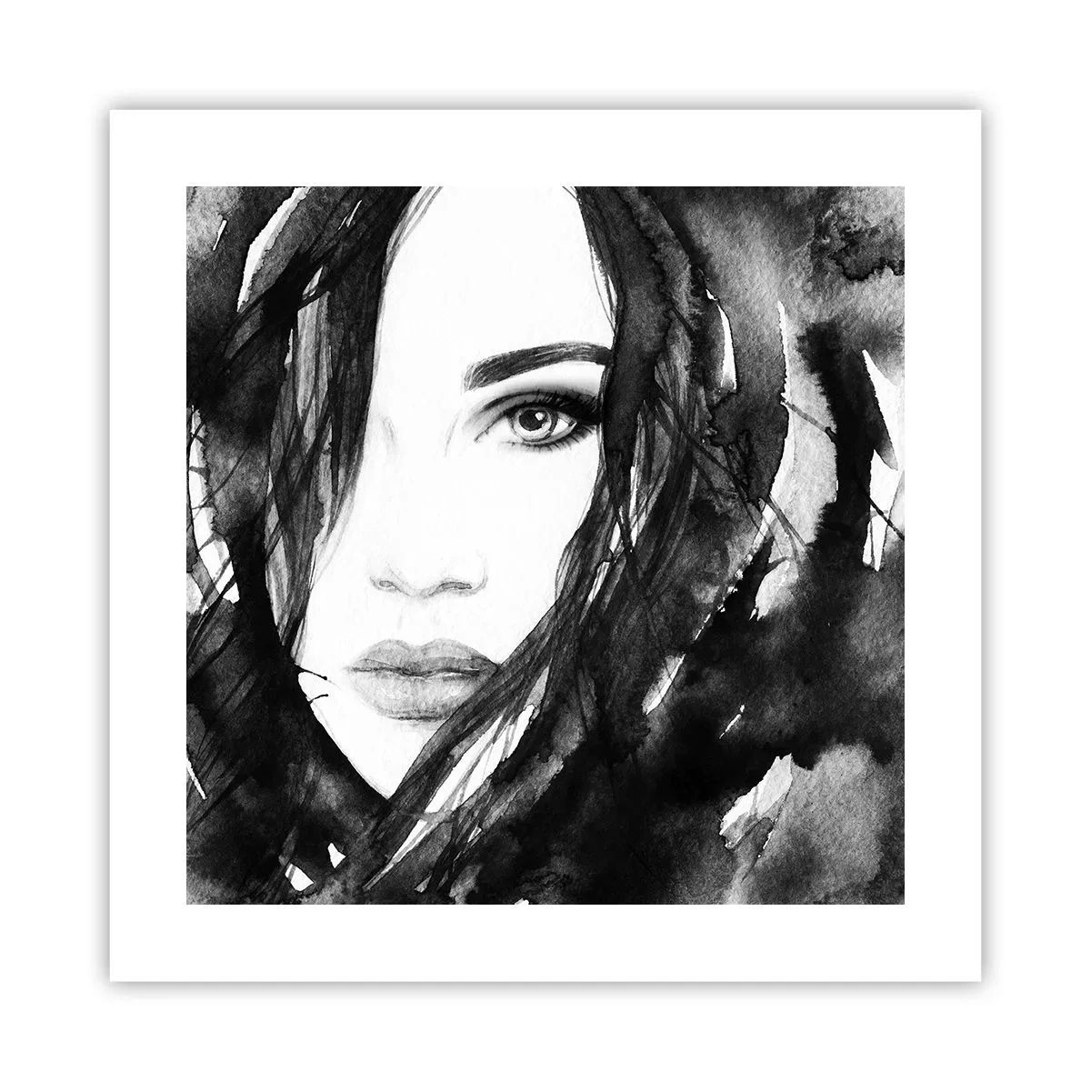 Plakat - Portret damy w czerni i bieli - 40x40 cm