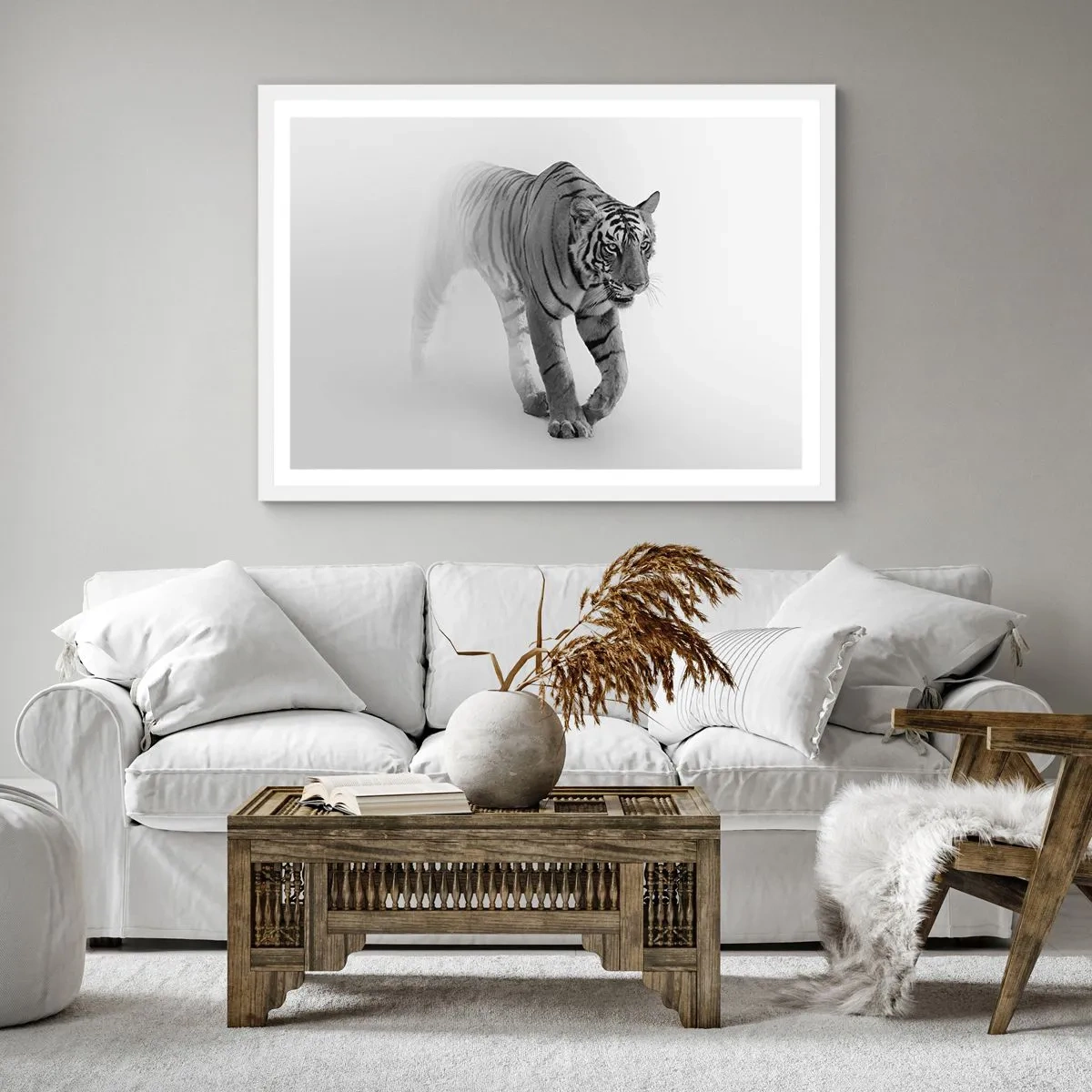 Plakat w białej ramie - Przyczajony we mgle - 40x40 cm