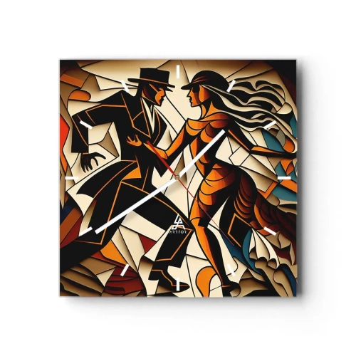 Zegar ścienny - Dynamiczna para tańcząca w abstrakcyjnej formie - 30x30cm - Taniec pasji i namiętności - Nowoczesna dekoracja ścienna do salonu i sypialni ARTTOR