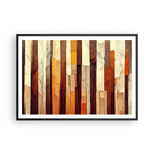Plakat w czarnej ramie - Geometryczna kompozycja w odcieniach drewna i złota - 100x70cm - Hymn leśnych drzew - Nowoczesna dekoracja ścienna do salonu i sypialni ARTTOR