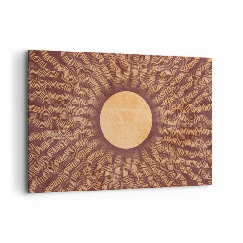 Obraz na płótnie - Słoneczny wzór z promieniami na tle w odcieniach brązu - 120x80cm - Ikona słońca - Nowoczesna dekoracja ścienna do salonu, kuchni i sypialni ARTTOR