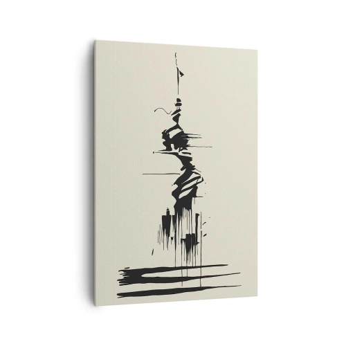 Obraz na płótnie - Minimalistyczna abstrakcja z czarnymi liniami na jasnym tle - 70x100cm - Abstrakcja pośpieszna - Nowoczesna dekoracja ścienna do salonu i sypialni ARTTOR