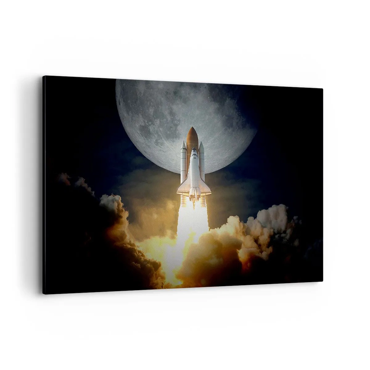 Obraz na płótnie - Rakieta startująca na tle pełni księżyca w otoczeniu dynamicznych chmur - 120x80cm - Początek nieziemskiej przygody - Nowoczesna dekoracja ścienna do salonu, kuchni i sypialni ARTTOR