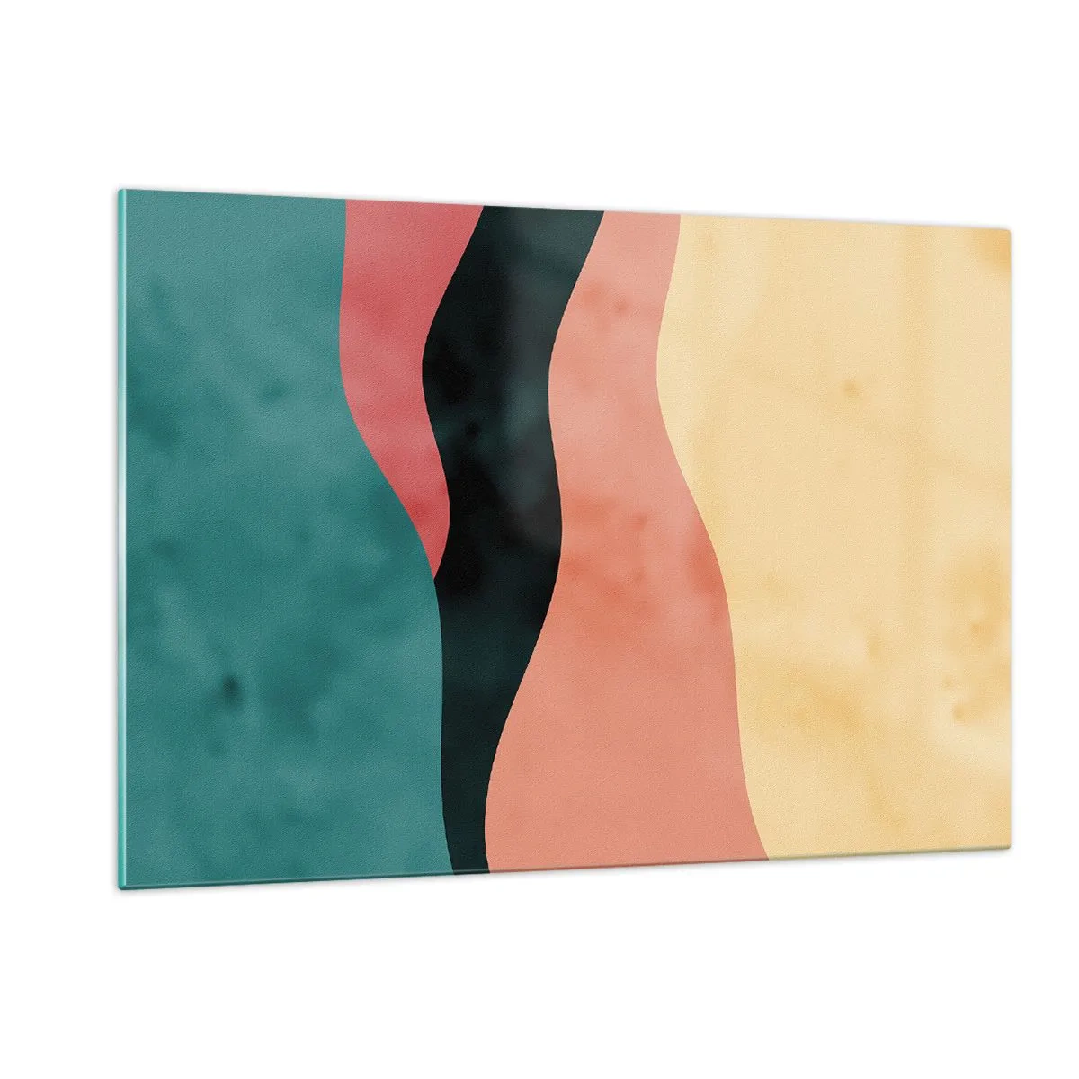 Obraz na szkle - Kolorowe fale w odcieniach zieleni, różu, czerni i beżu - 120x80cm - Zgodna niezgodność - Nowoczesna dekoracja ścienna do salonu, kuchni i sypialni ARTTOR