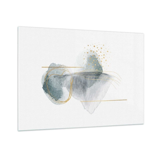 Obraz na szkle - Abstrakcyjna kompozycja szarości z akcentami złota - 100x70cm - O związkach szarości i złota - Nowoczesna dekoracja ścienna do salonu, kuchni i sypialni ARTTOR