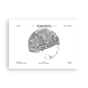 Plakat - Mapa Toronto w minimalistycznym, czarno-białym stylu - 100x70cm - Anatomia Toronto - Nowoczesna dekoracja ścienna do salonu i sypialni ARTTOR