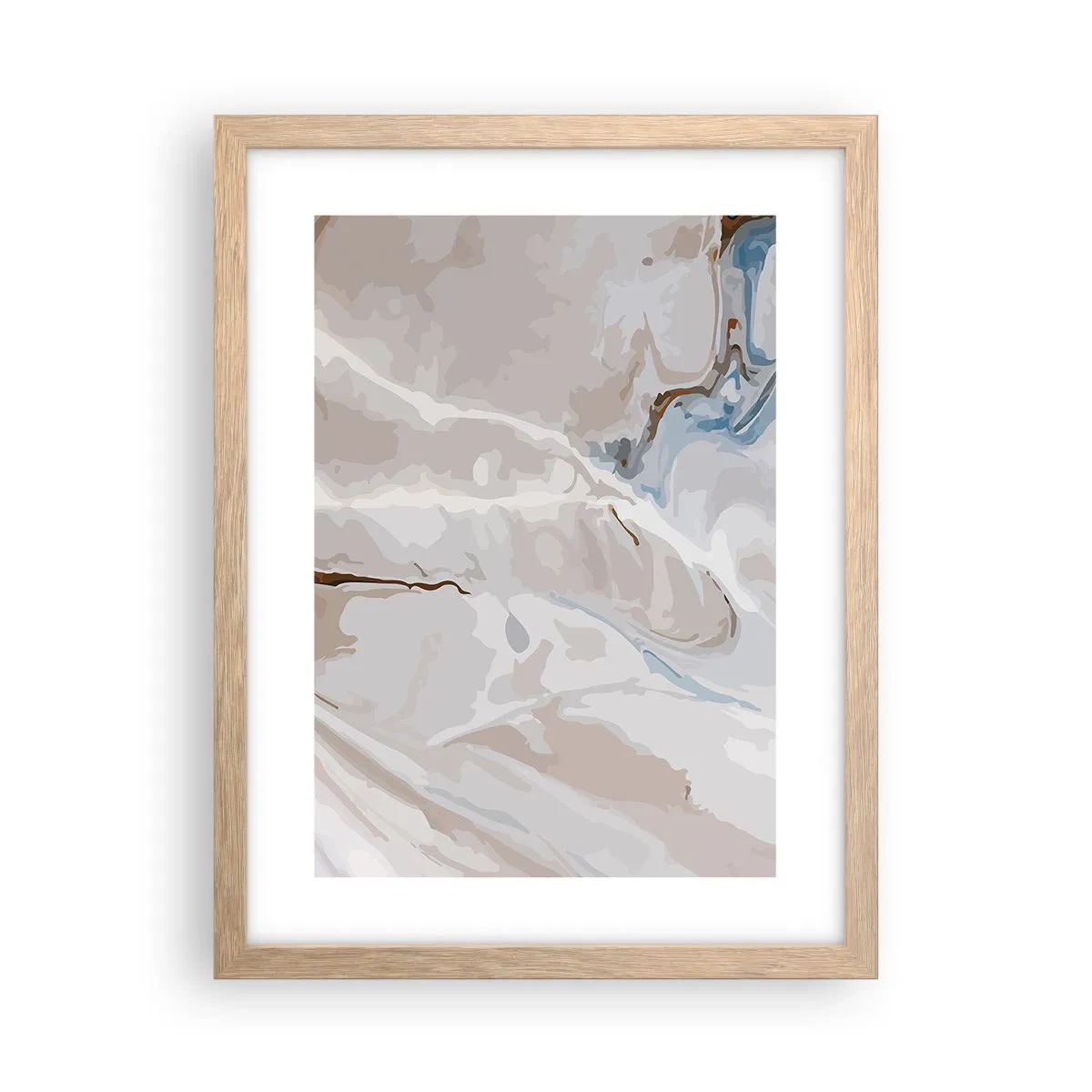 Plakat w ramie jasny dąb - Błękitne meandry pod bielą - 30x40 cm