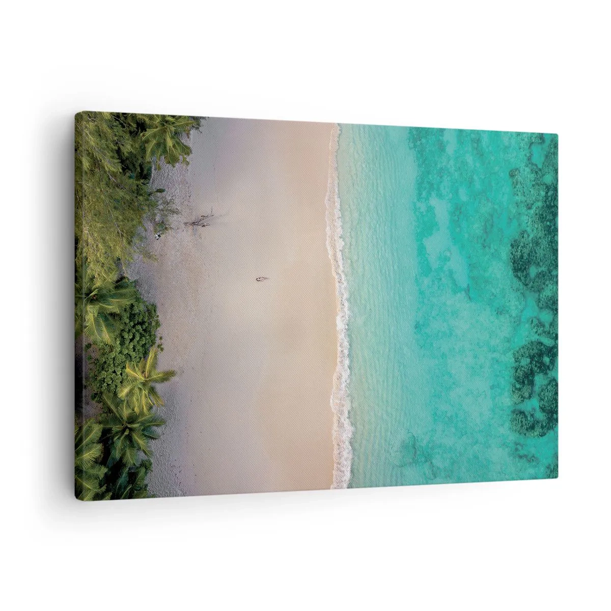Obraz na płótnie - Tropikalna plaża z turkusową wodą z lotu ptaka - 70x50cm - Rajska plaża - Nowoczesna dekoracja ścienna do salonu i sypialni ARTTOR