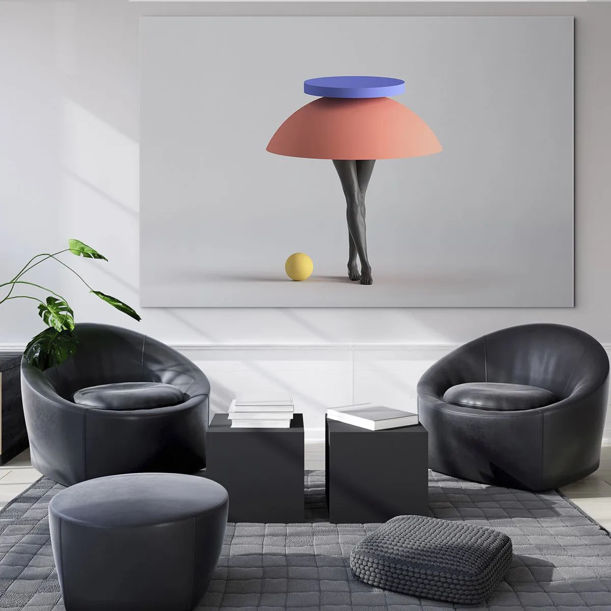 Obraz na szkle - Surrealistyczna postać z geometrycznych form i nóg - 70x50cm - Kompozycja surrealistyczna - Nowoczesna dekoracja ścienna do salonu i sypialni ARTTOR