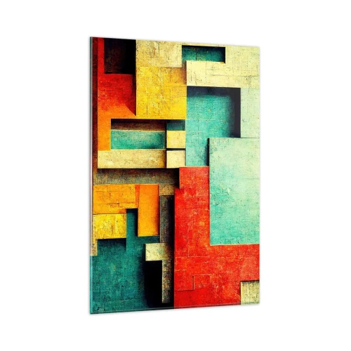 Obraz na szkle - Abstrakcyjne geometryczne kształty w żywych kolorach - 80x120cm - Festiwal kątów prostych - Nowoczesna dekoracja ścienna do salonu i sypialni ARTTOR