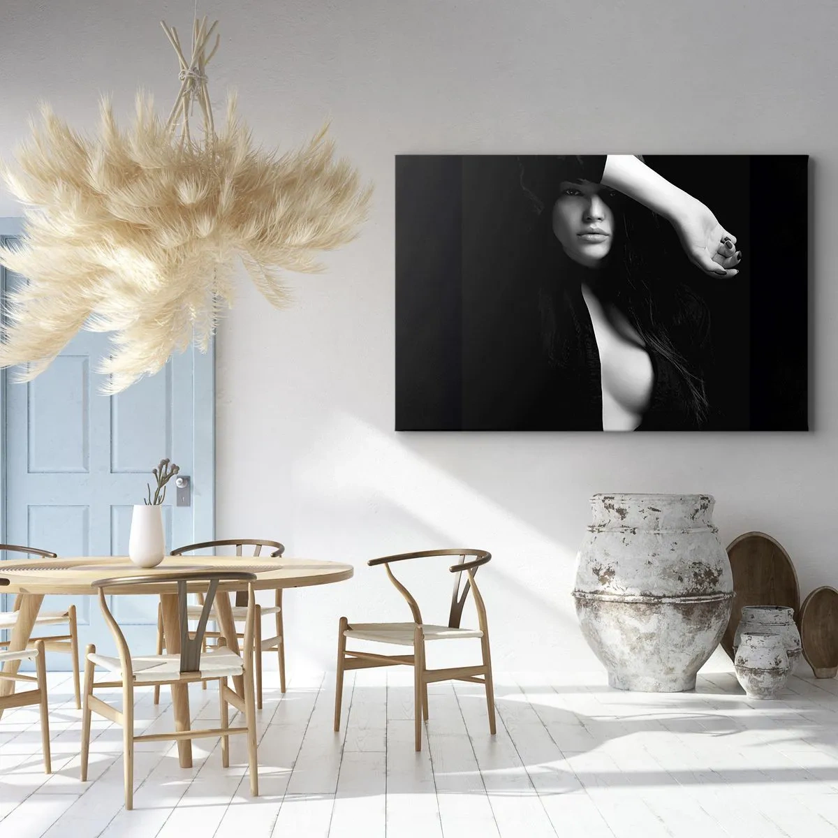 Obraz na płótnie - Stylowy portret kobiety w czarno-białej tonacji - 120x80cm - Szkoła uwodzenia - Nowoczesna dekoracja ścienna do salonu, kuchni i sypialni ARTTOR