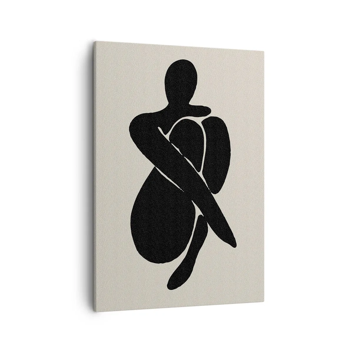 Obraz na płótnie - Minimalistyczna sylwetka osoby w abstrakcyjnej pozie na jasnym tle - 50x70cm - We własnych objęciach - Nowoczesna dekoracja ścienna do salonu, kuchni i sypialni ARTTOR