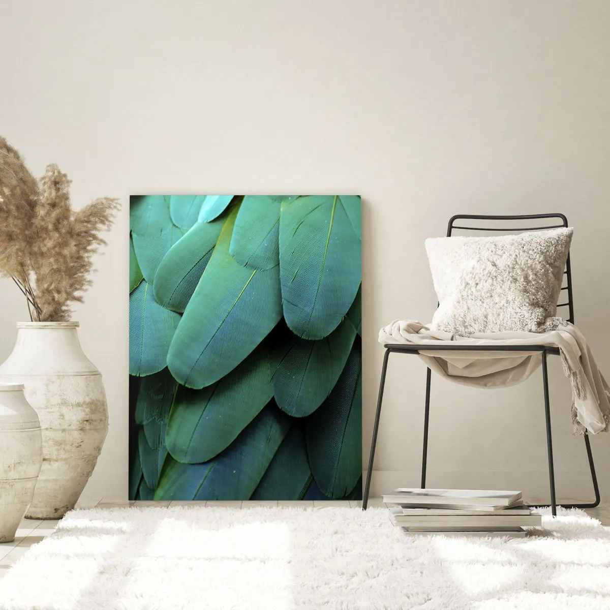 Obraz na szkle - Detal piór w odcieniach zieleni - 80x120cm - Precyzja papuziej natury - Nowoczesna dekoracja ścienna do salonu i sypialni ARTTOR